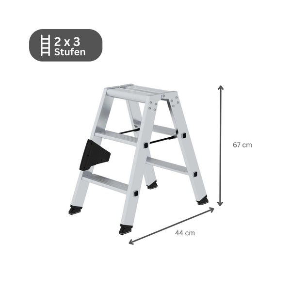 PROREGAL Stufen-Stehleiter Beidseitig Begehbar 2 x 3 Stufen