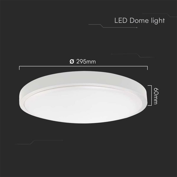 LED-Deckenleuchte mit Durchmesser 295 mm und Höhe 60 mm.
