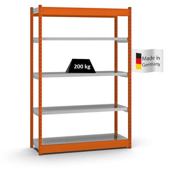 PROREGAL Fachbodenregal Stecksystem Vierkant-Profil Grundregal HxBxT 200 x 132,5 x 40 cm 5 Ebenen Einseitige Bauart Fachlast 200 kg Orange