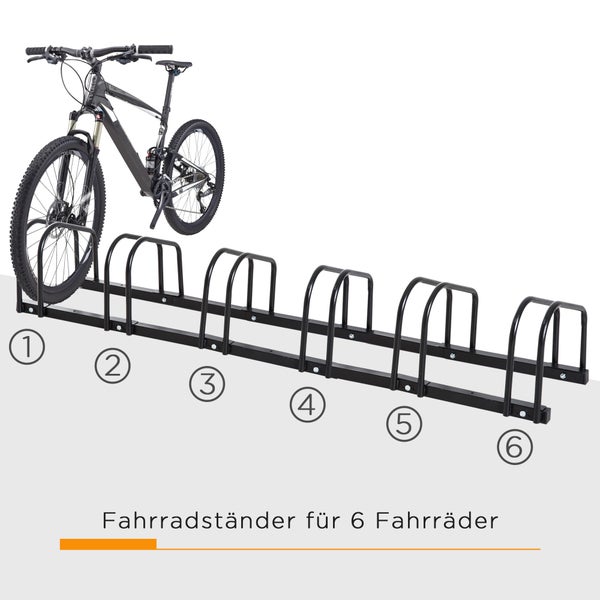 HOMCOM Fahrradständer, Radständer, wetterfest, langlebig, bis 6 Fahrräder, 179 x 33 x 27 cm, Stahl, Schwarz