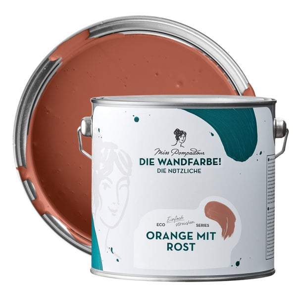 MissPompadour abwaschbare Wandfarbe 2.5L Orange mit Rost - hohe Deckkraft und Ergiebigkeit - matte, scheuerbeständige Innenfarbe - geruchsarm, wasserbasiert, atmungsaktiv - Die Nützliche