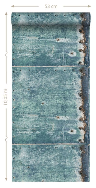 Tapete mit Metallplattenoptik, 53 cm breit und 10,05 m lang