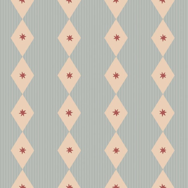 Tapete mit geometrischem Rautenmuster und kleinen Sternsymbolen für eine strukturierte Wandgestaltung.