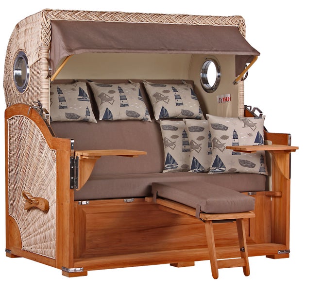Strandkorb Westerland XXL Teak Bullauge PE shell Dessin 540