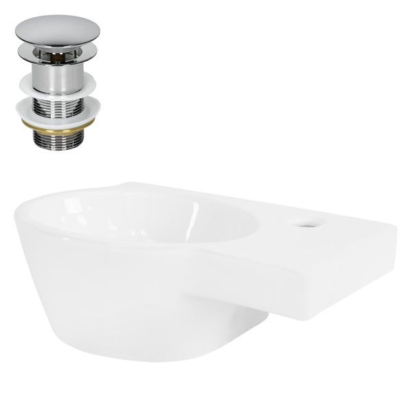 ML-Design Waschbecken Keramik Weiß 37,5x19x14 cm mit Ablaufgarnitur Silber, Oval, Hahnloch rechts, Wandmontage, Aufsatzwaschbecken, Waschtisch Waschschale Waschplatz Handwaschbecken, für Badezimmer
