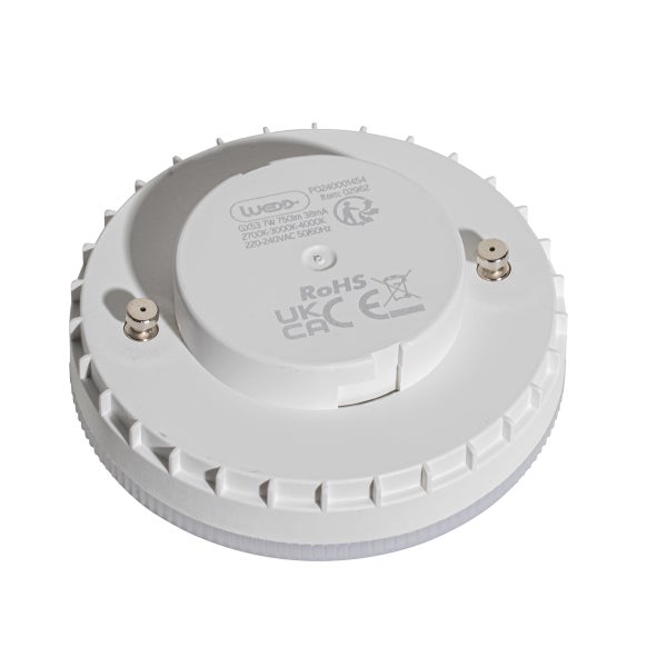 Flaches kreisförmiges GX53 LED-Leuchtmittel von LUEDD mit 7 Watt und 750 Lumen Rückansicht.