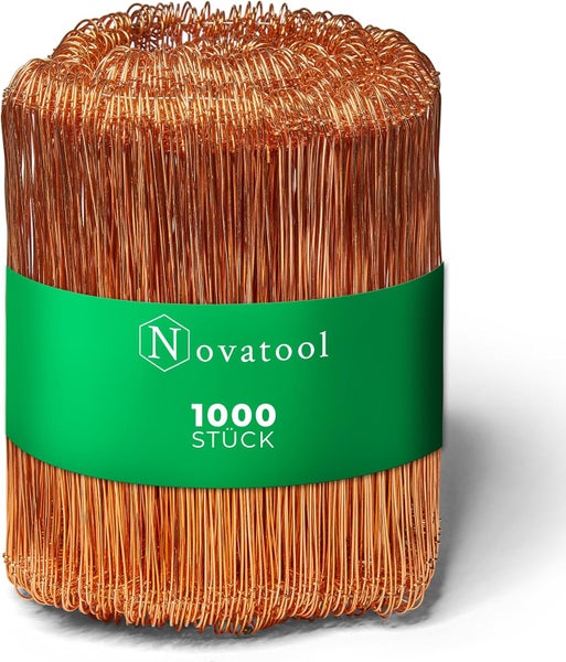 Novatool Drilldrähte, 1000 Stück, kupferfarben, mit zwei Ösen zum Verschließen von Säcken.