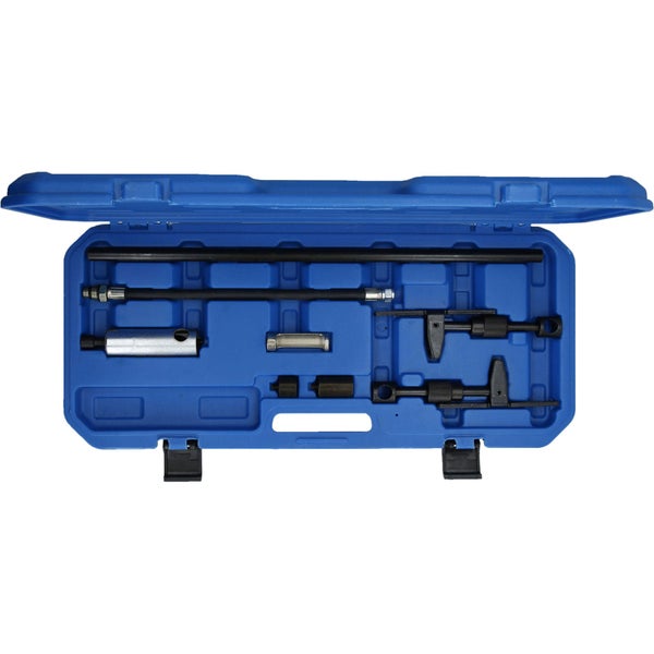 Werkzeugsatz für Spurstangen in einem blauen Werkzeugkoffer