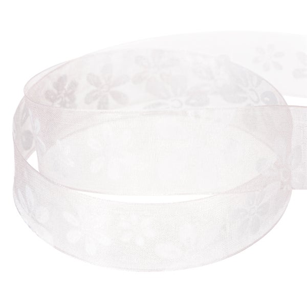 Organzaband Blumenmuster Rosa 25mm 18m – Romantisches Dekoband für Geschenke und Hochzeitsdeko