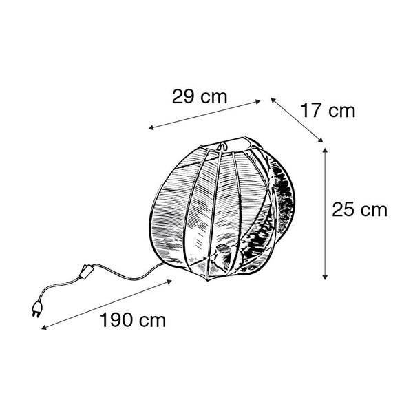 Illustration einer Lampe mit den Maßen 29 mal 17 mal 25 cm und einer Kabellänge von 190 cm