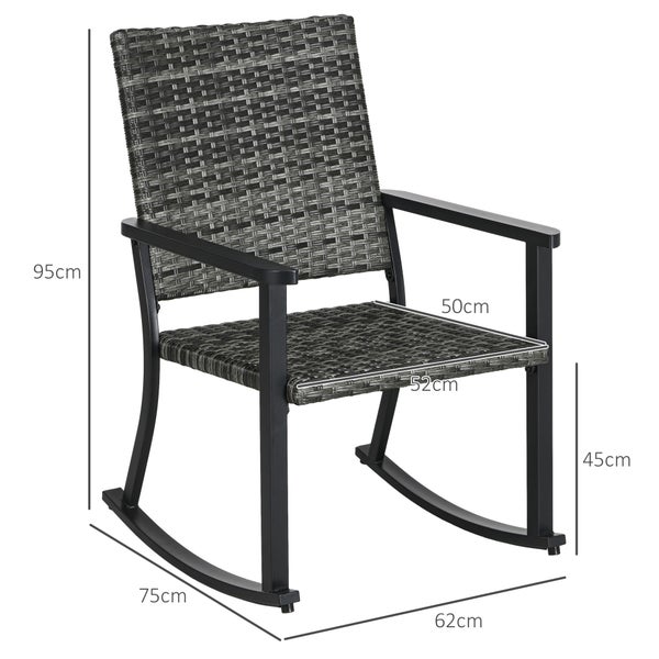 Outsunny Rattan Schaukelstuhl, für Balkon, Terrasse, 62 x 75 x 95 cm, Stahl, PE Rattan, Grau