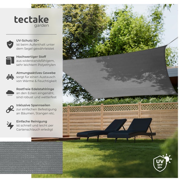 Sonnensegel tectake  inklusive Spannseile rechteckig mit UV-Schutz 50+ grau