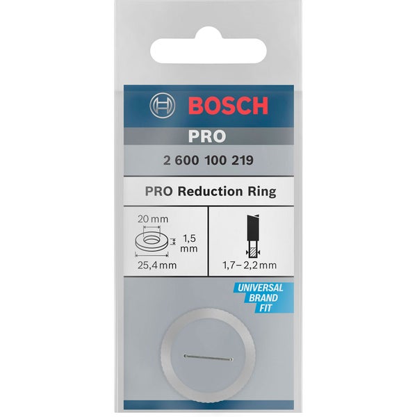 Bosch Logo, PRO Reduzierring für Kreissägeblätter, 25,4 auf 20 Millimeter, Dicke 1,5 Millimeter.