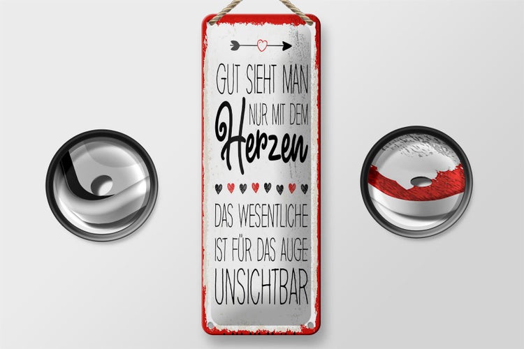 Blechschild Spruch Gut sieht man nur mit dem Herzen 10x27cm