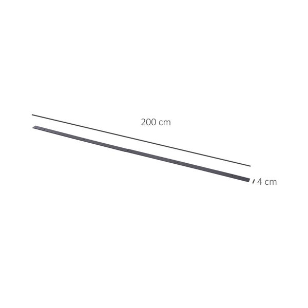 Dunkelgraue Metallschiene, 200 Zentimeter lang und 4 Zentimeter breit, mit vorgebohrten Löchern zur Montage.