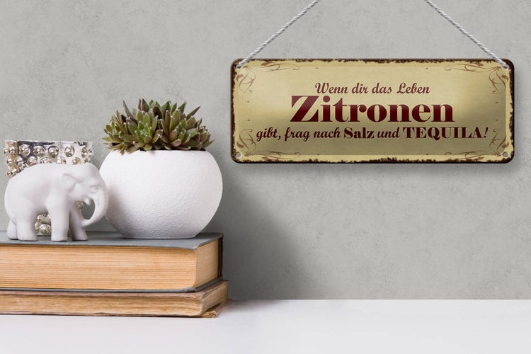 Blechschild Spruch 27x10cm Zitronen gibt frag nach Tequila Dekoration