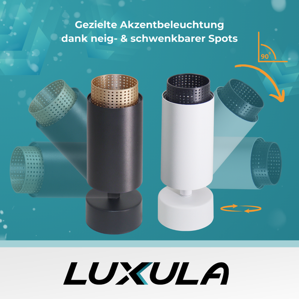 Schwenkbare Luxula Deckenleuchten in Schwarz und Weiss