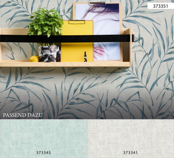 Tapete mit Pflanzenmotiven und Produktbeispielen