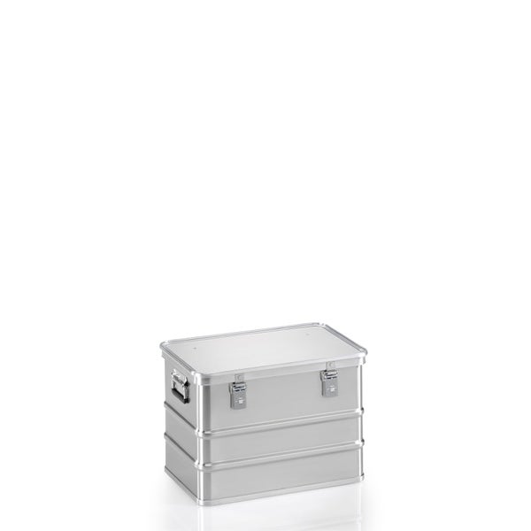 Aluminiumbox mit Deckel und Schnappverschlüssen für Transport und Lagerung.