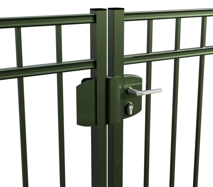 Detailansicht eines Gartentors mit abschließbarem Griff