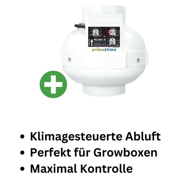 Prima Klima EC-TC Ventilator 160 mm – Leise, Energiesparend, 1180 m³/h, Temperatur- und Geschwindigkeitsregelung für Anbauräume