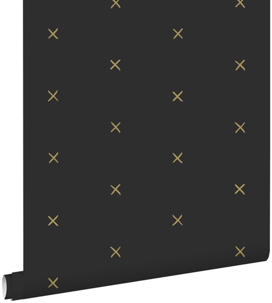 ESTAhome Tapete grafisches Motiv Schwarz und Gold - 0,53 x 10,05 m - 139130