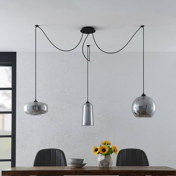 Lucande Pendelleuchte Zyli (Retro, Vintage Antik) in Alu aus Glas (3 flammig E27) - Hängelampe Esstischlampe Hängeleuchte Wohnzimmerleuchte