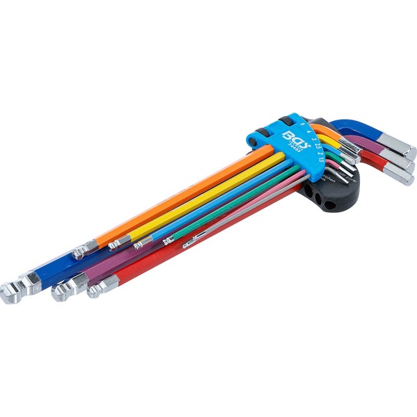 BGS Winkelschlüssel-Satz Multicolour extra lang Innensechskant, Innensechskant mit Kugelkopf 1,5 - 10 mm 9tlg. - 74453