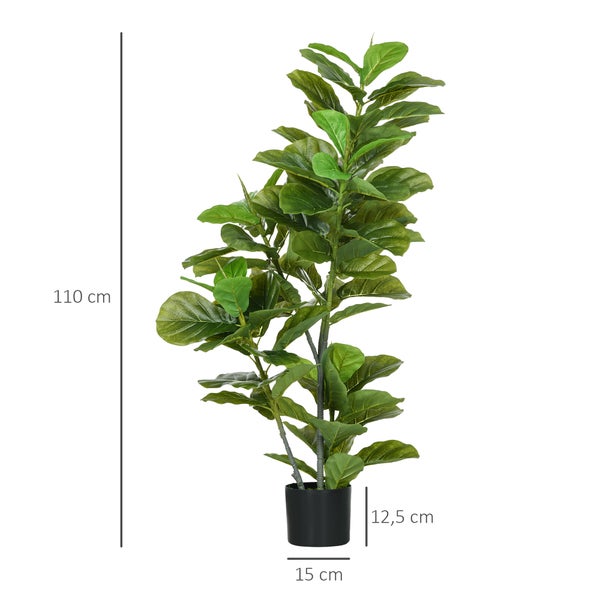 Künstliche Geigenfeige Ficus Lyrata im schwarzen Topf, Höhe 110 Zentimeter, Topfdurchmesser 15 Zentimeter, Topfhöhe 12,5 Zentimeter.