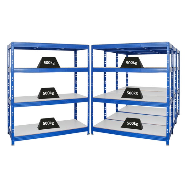 PROREGAL Mega Deal 4x Profi Schwerlastregal Rhino HxBxT 180 x 160 x 60 cm 4 Melamin-Ebenen 16mm Fachlast 500 kg Blau