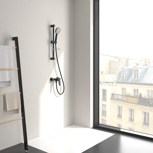 Villeroy & Boch Oasis Duscharmatur, Mischbatterie Dusche mit Rückflussschutz und Keramikkartusche, Einhebel-Duscharmatur für Aufputz Montage, rund, Matt Black