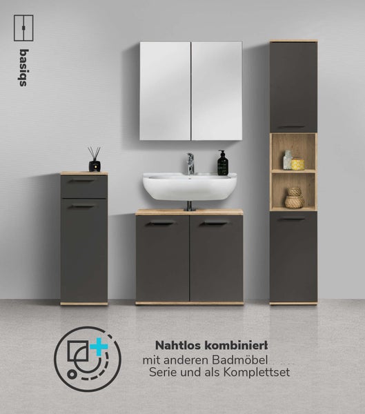 mokebo Waschbeckenunterschrank 'Der Waschbär' Waschtischunterschrank in 60x70x34 (HxBxT) in Eiche-Schwarz
