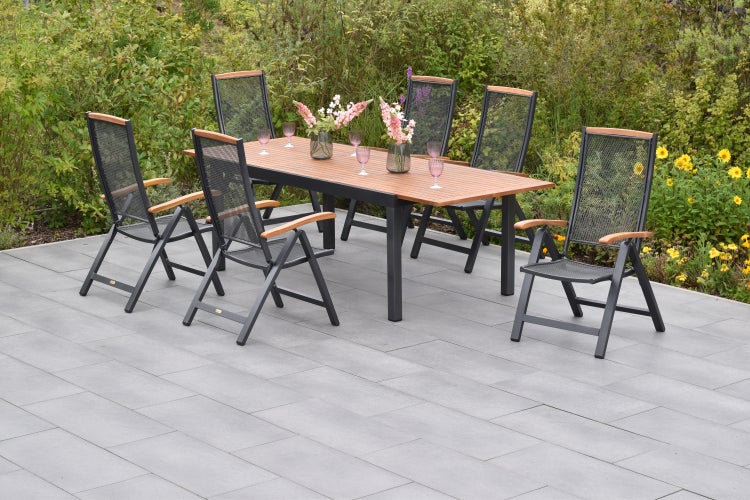 Tilos Gartenmöbelset 7tlg., Klappsessel, Ausziehtisch 180 (250) x 100 cm
