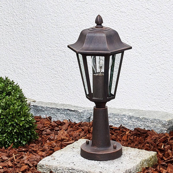 Lindby Außenleuchte Lamina (spritzwassergeschützt (Retro, Vintage Antik) in Braun aus Aluminium (1 flammig E27) - Wegeleuchte Pollerleuchte Wegelampe Sockelleuchte
