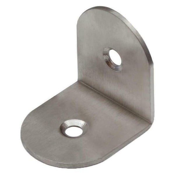 Winkelverbinder aus Edelstahl mit zwei Senkbohrungen für stabile Eckverbindungen bei Montagearbeiten.