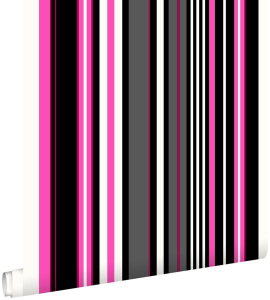ESTAhome Tapete Streifen Rosa und Schwarz - 53 cm x 10.05 m - 116534