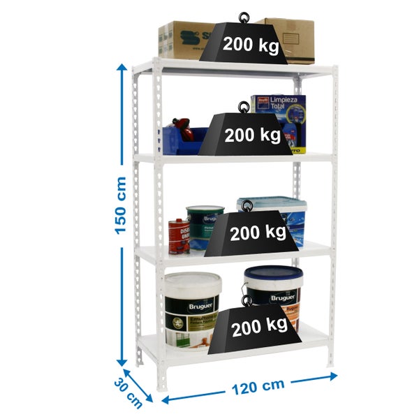 PROREGAL Schwerlastregal Mid Metal Shark HxBxT 150 x 120 x 30 cm Fachlast 200 kg Weiß