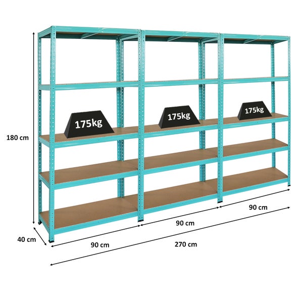 BERLINLODGE Mega Deal 3x Wohnregal GREEN HULK, HxBxT 180x90x40cm, Fachlast 175kg, 5 Ebenen, Grün, Bücherregal, Standregal, Büroregal
