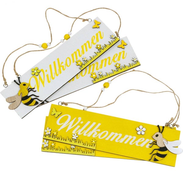 Dekorative Willkommensschilder mit Bienen und Blumen für den Eingangsbereich