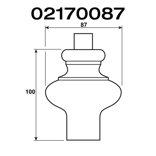 Technische Zeichnung eines Möbelfußes mit den Maßen 87 mal 100.