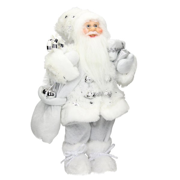 ECD Germany Weihnachtsmann Deko-Figur, 37 cm hoch, Weiß, mit Geschenkesack und Geschenke, detailreich, Santa-Claus Figur Winterdeko Weihnachten Stehende Figur Winter Dekoration Nikolaus Weihnachtsdeko