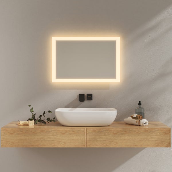 EMKE Badspiegel mit Beleuchtung, 60x40cm, Kaltweißes Licht