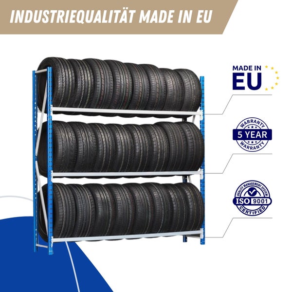 PROREGAL Reifenregal Maximus Pro HxBxT 200 x 200 x 40 cm 3 Ebenen 140 kg Fachlast Lichtblau-Lichtgrau