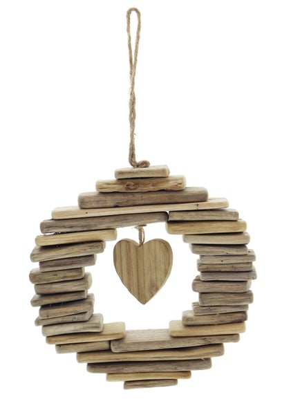 FRANK FLECHTWAREN | Kranz Wooden-Heart, HOLZ, SISAL, ca. Ø 21 cm