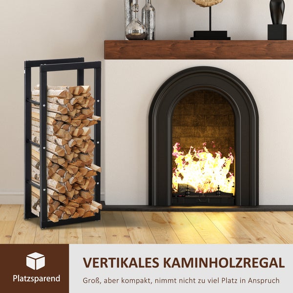 HOMCOM Kaminholzregal, für Innen und Außen, 40 x 25 x 100cm, Metall, Schwarz