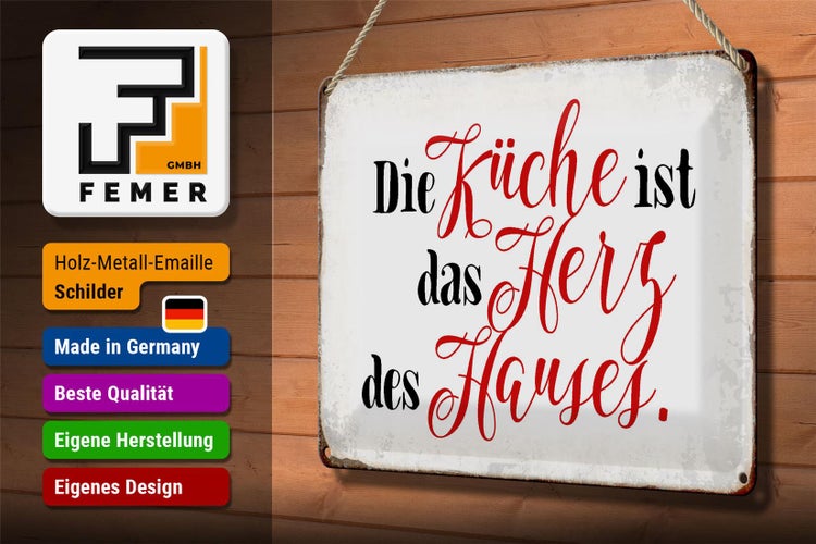 Blechschild Spruch 30x20cm Küche ist das Herz des Hauses
