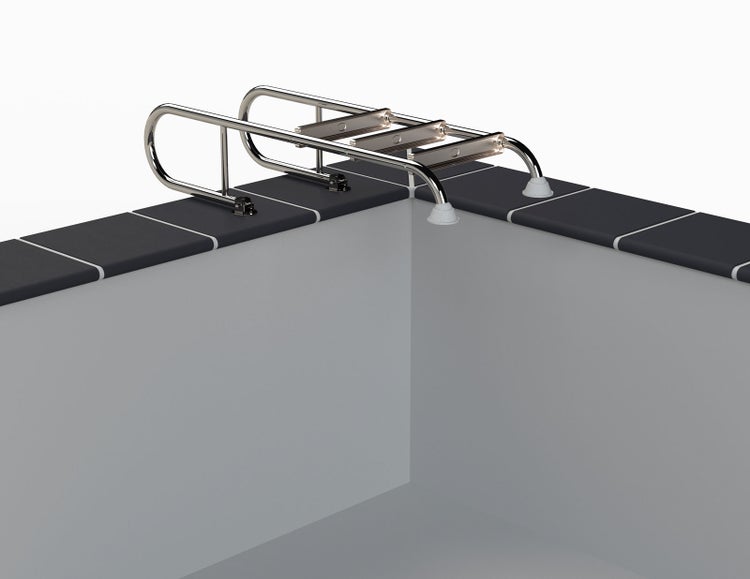 Poolleiter aus Edelstahl am Beckenrand