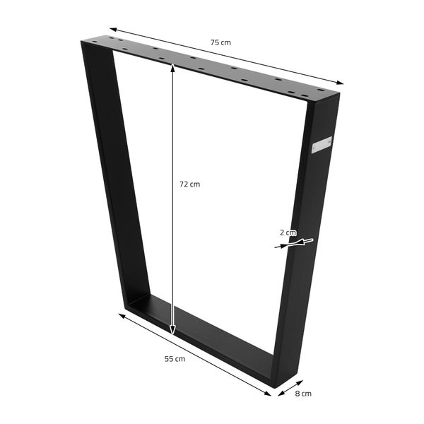 ML-Design 2er Set Tischbeine Trapez 75x72 cm, V-Form, Schwarz, Profil 8x2 cm, Stahl pulverbeschichtet, geneigt, Industriedesign, Metall Tischgestell Esstisch Tischkufen Tischuntergestell Möbelfüße