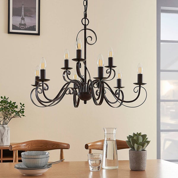 Lindby Kronleuchter Caleb (Landhaus, Vintage Rustikal) in Braun aus Metall (9 flammig E14) - Pendelleuchte Hängelampe Lüster Lampe Deckenleuchte Deckenlampe Flurleuchte
