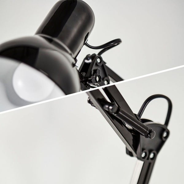 Schreibtischlampe - mit Stecker, Schalter, schwenkbar, E14, schwarz